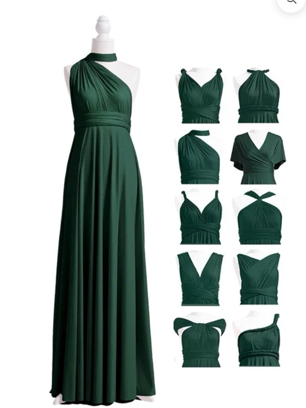 Versatile Forest Green Convertible One-Shoulder Wedding Dress